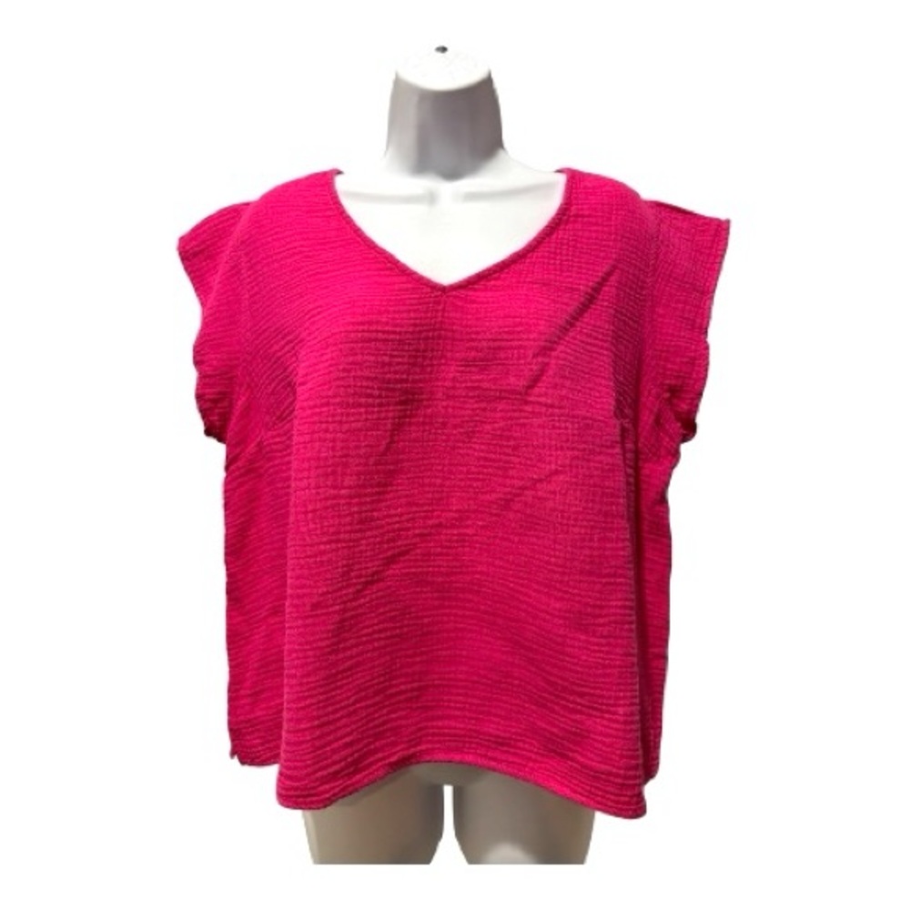 Universal Thread Pink Textured Top L Cotton V Neck Casual Blouse